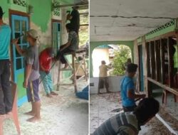 Luar Biasa , Kades Tangkop Bersama Masyarakat gotong royong Rehab Mesjid.